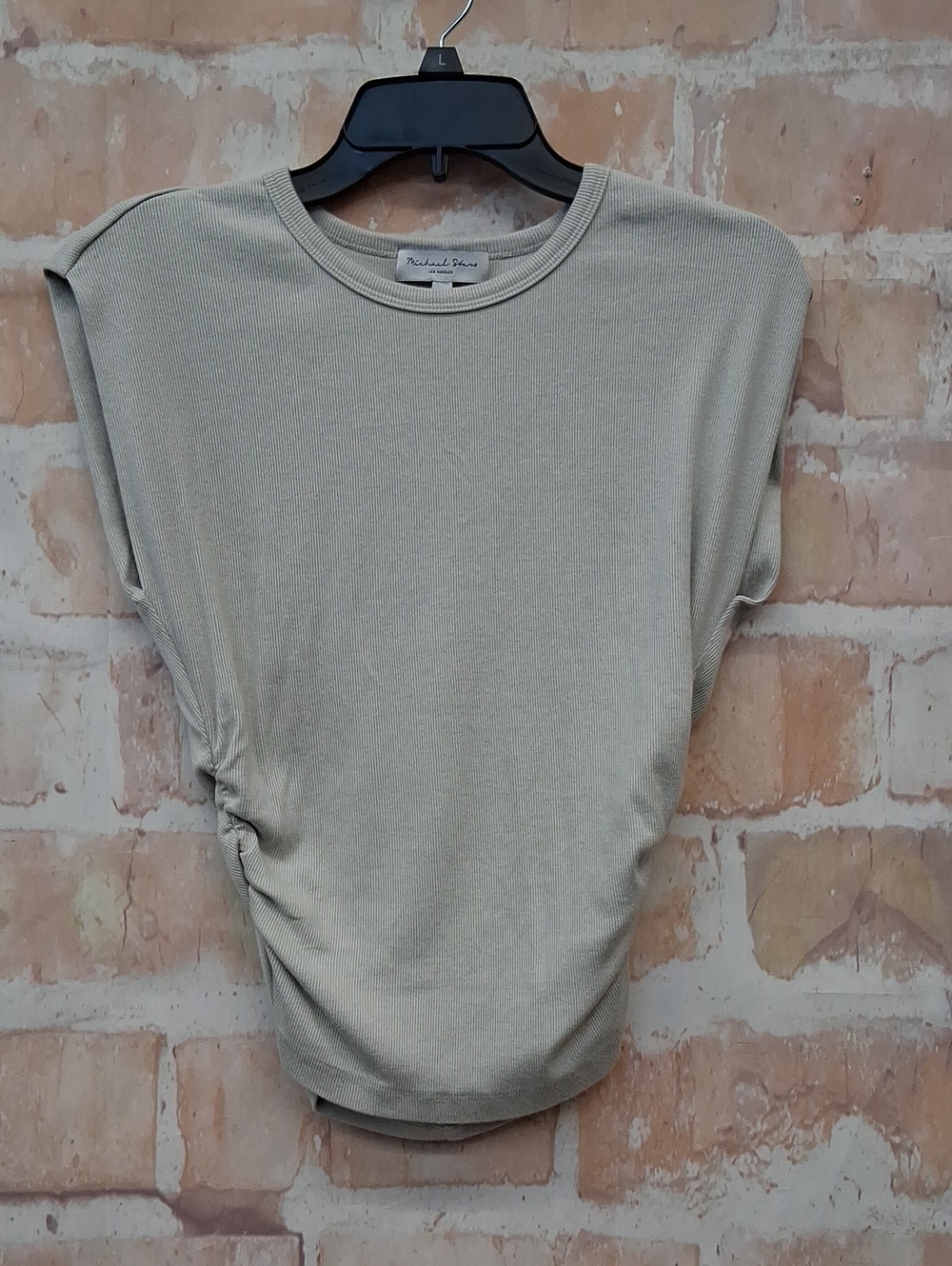 Michael Stars Short Sleeve Side-Ruched Tee — Light Gray